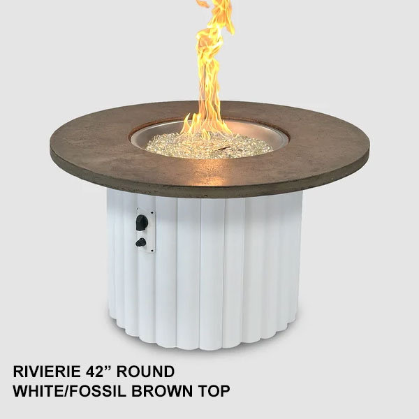 Riverie 42" White Base Round Fire Table by Outdoor Great Room - Image 5